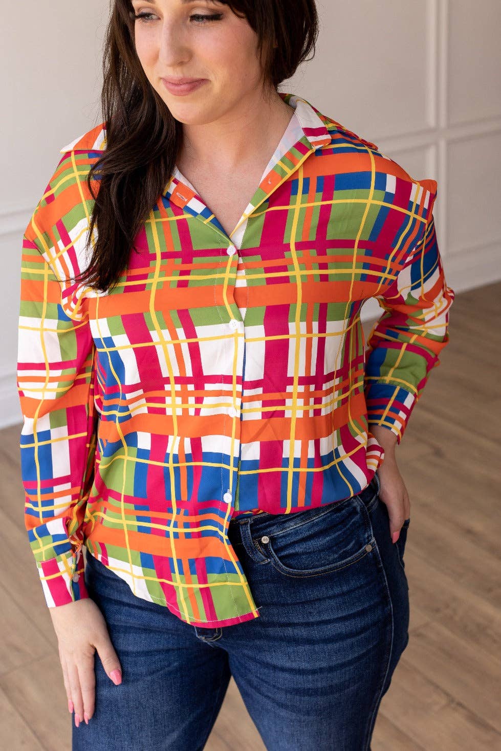 The Cathryn Multicolor Plaid Button Down Top