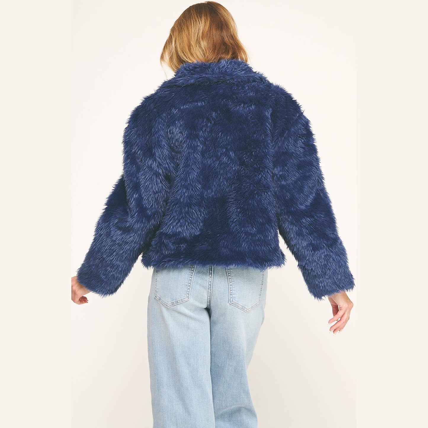 LUXE NAVY FAUX FUR CROPPED JACKET