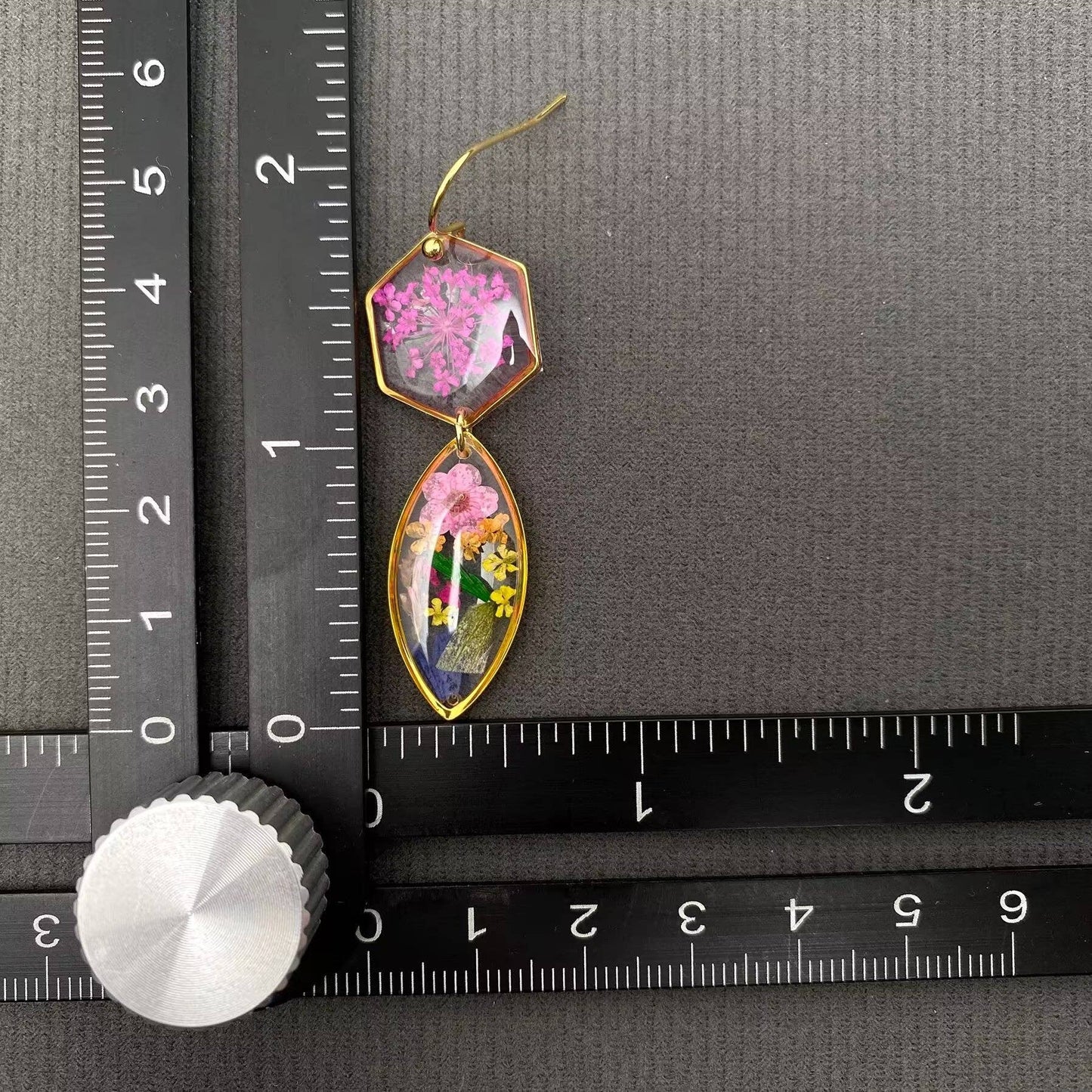 Dried Flowers Floral Geometric 18K Golden SS Earrings - PDF