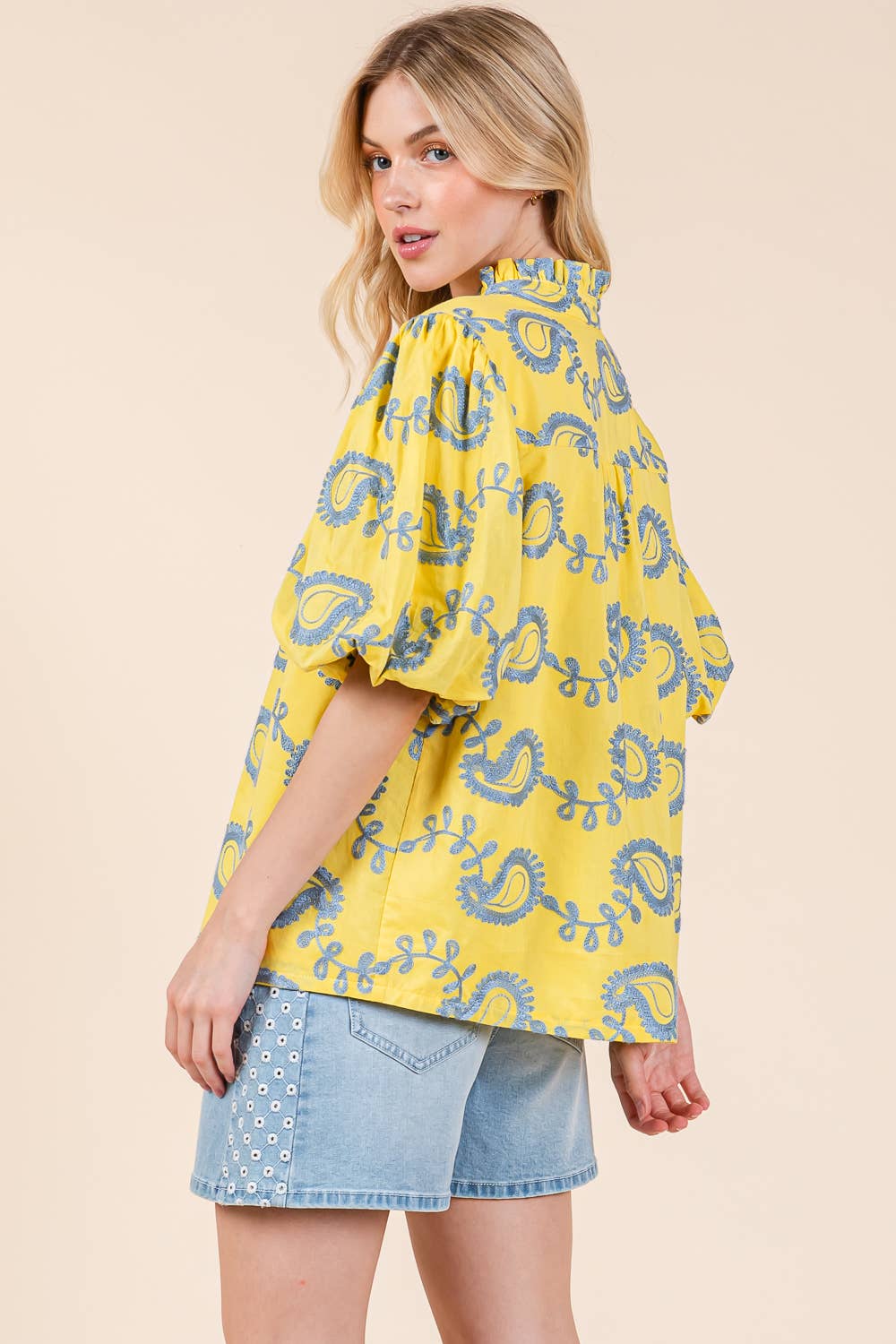 Plus Paisley Embroidered Button-Up Blouse, MT51230PL