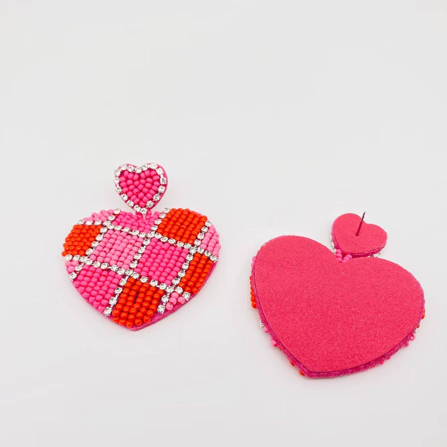 Rhinestone & Beads Hand Woven Heart Charm Earrings