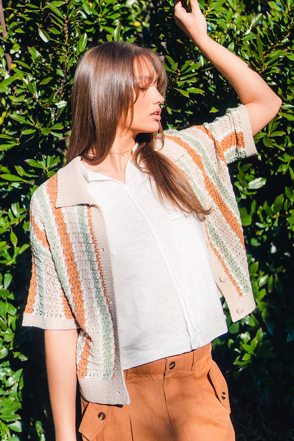 12W2678L-Multi-Stripe Buttoned Summer Sweater
