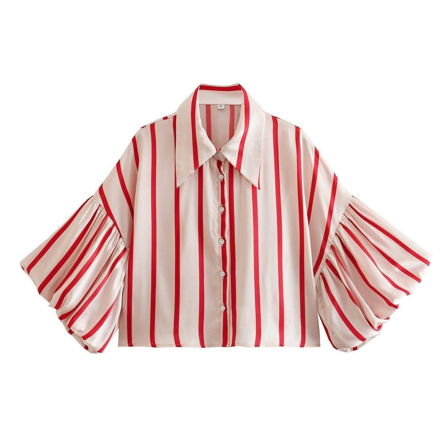 Ladies Lantern Sleeve Striped Short Shirt
