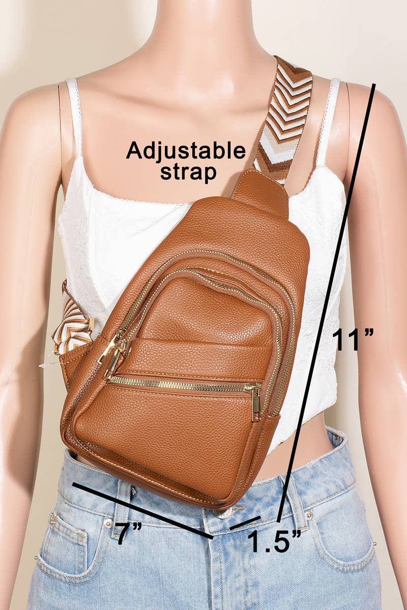 Faux Leather Chevron Strap Sling Bag