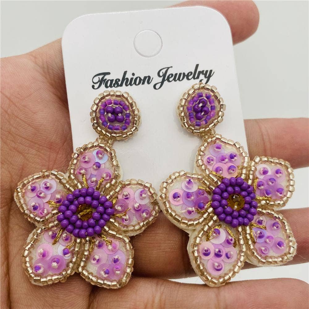 Vintage Hand Woven Bead Earrings - BJ/SB
