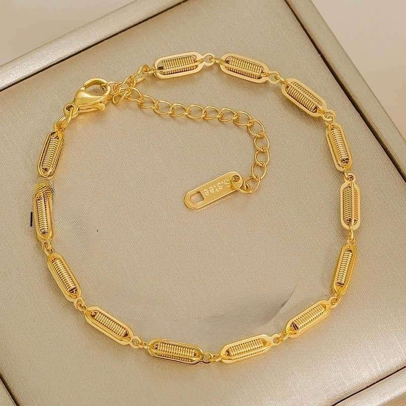 The Marcelline Engraved Link Bracelet – Tarnish Resistant