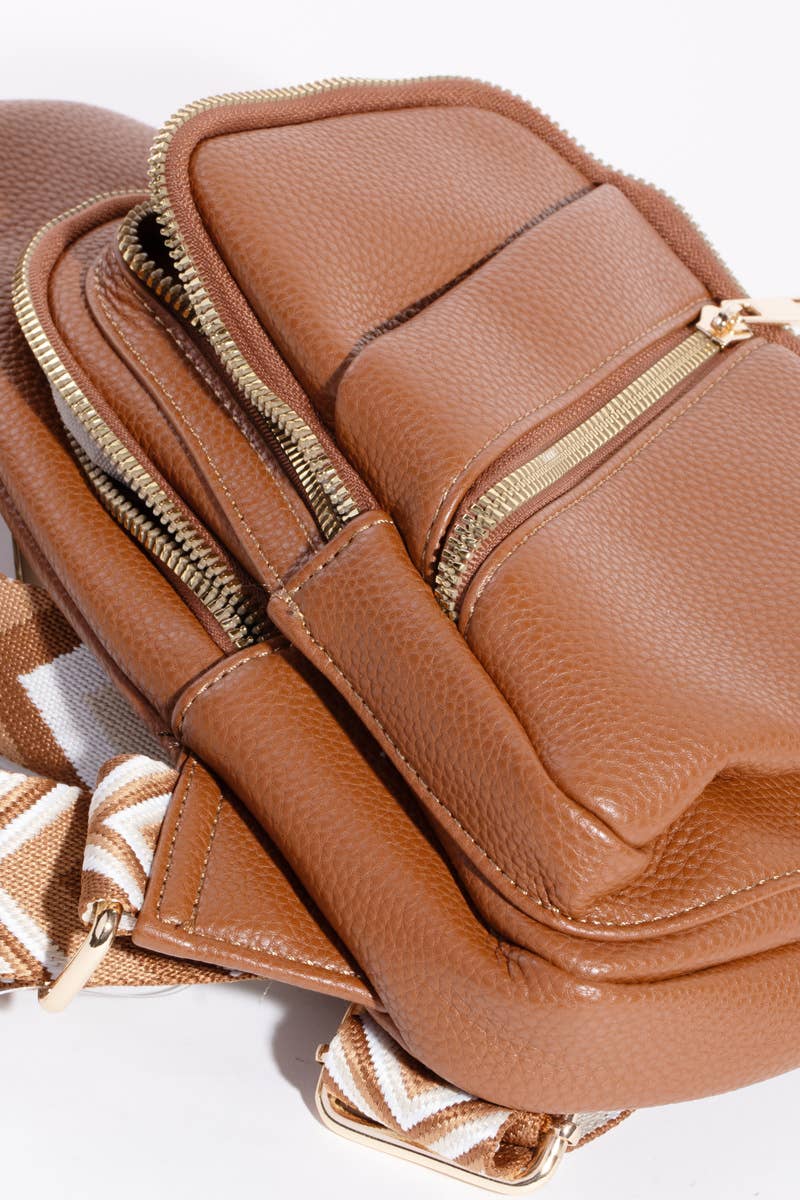 Faux Leather Chevron Strap Sling Bag