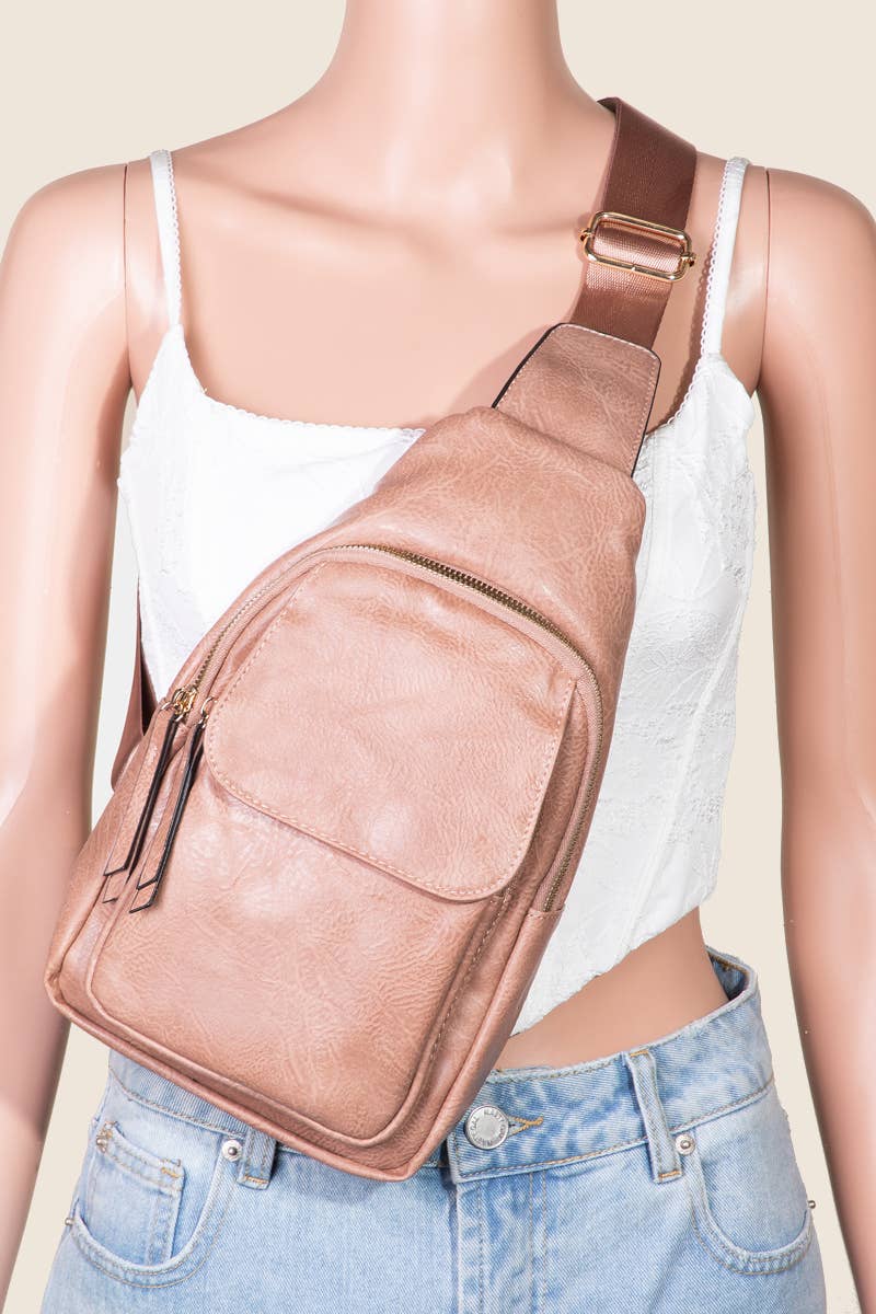 Polished Faux Leather Sling Bag