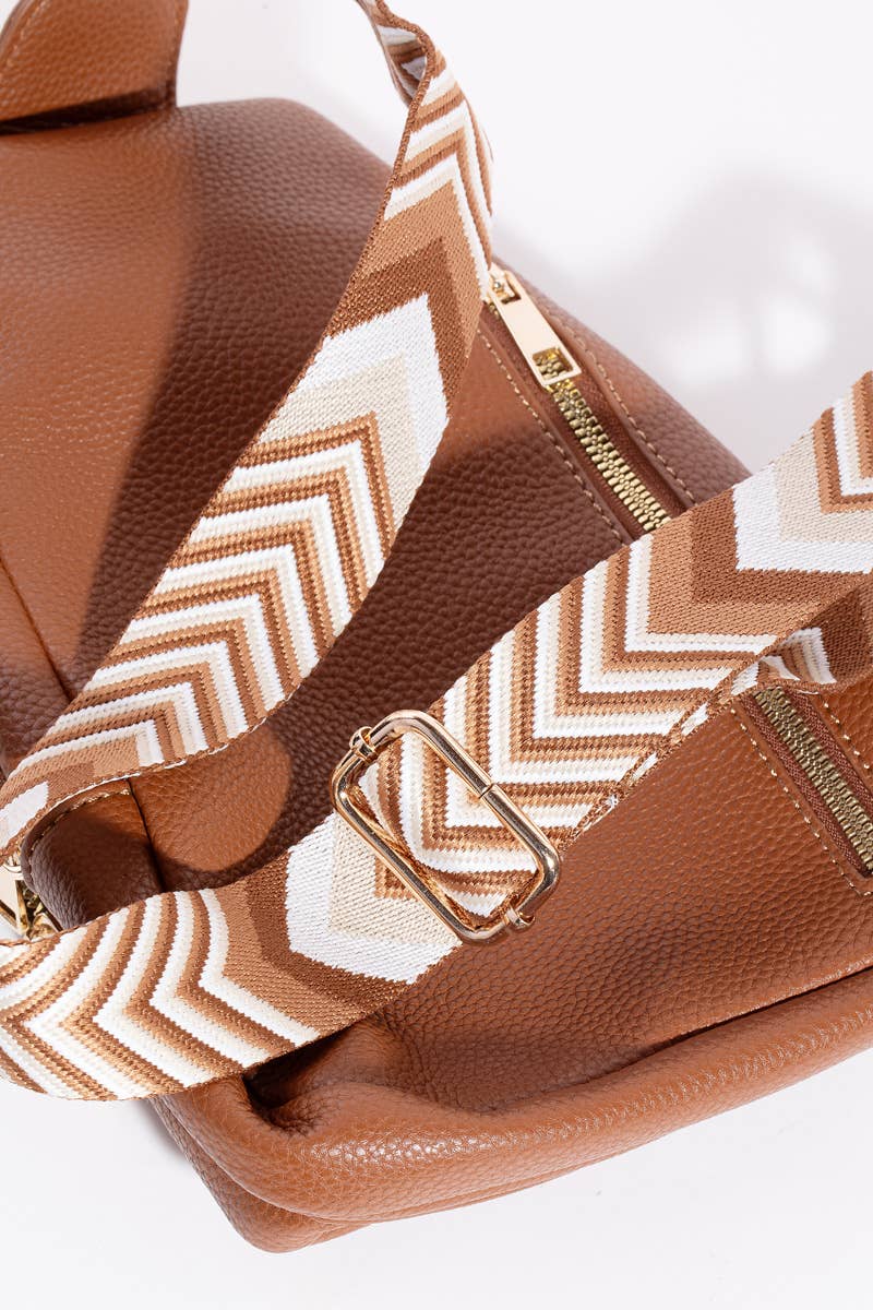 Faux Leather Chevron Strap Sling Bag