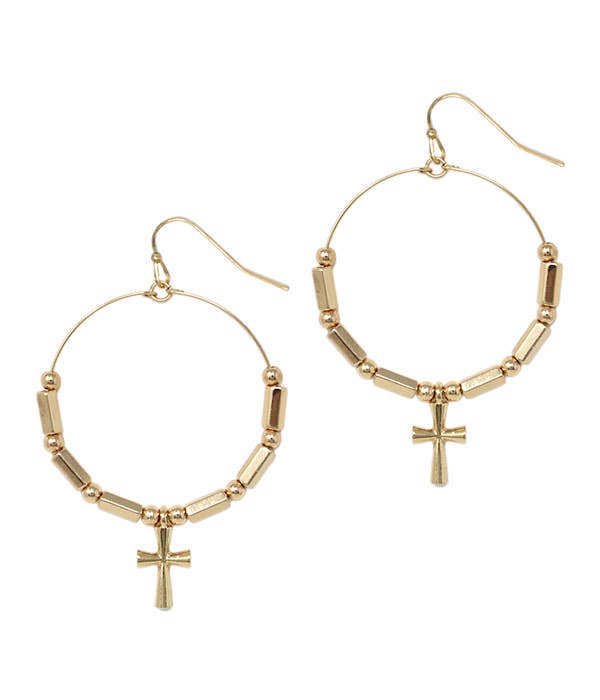 ( G617 ) CROSS DROP HOOP EARRING