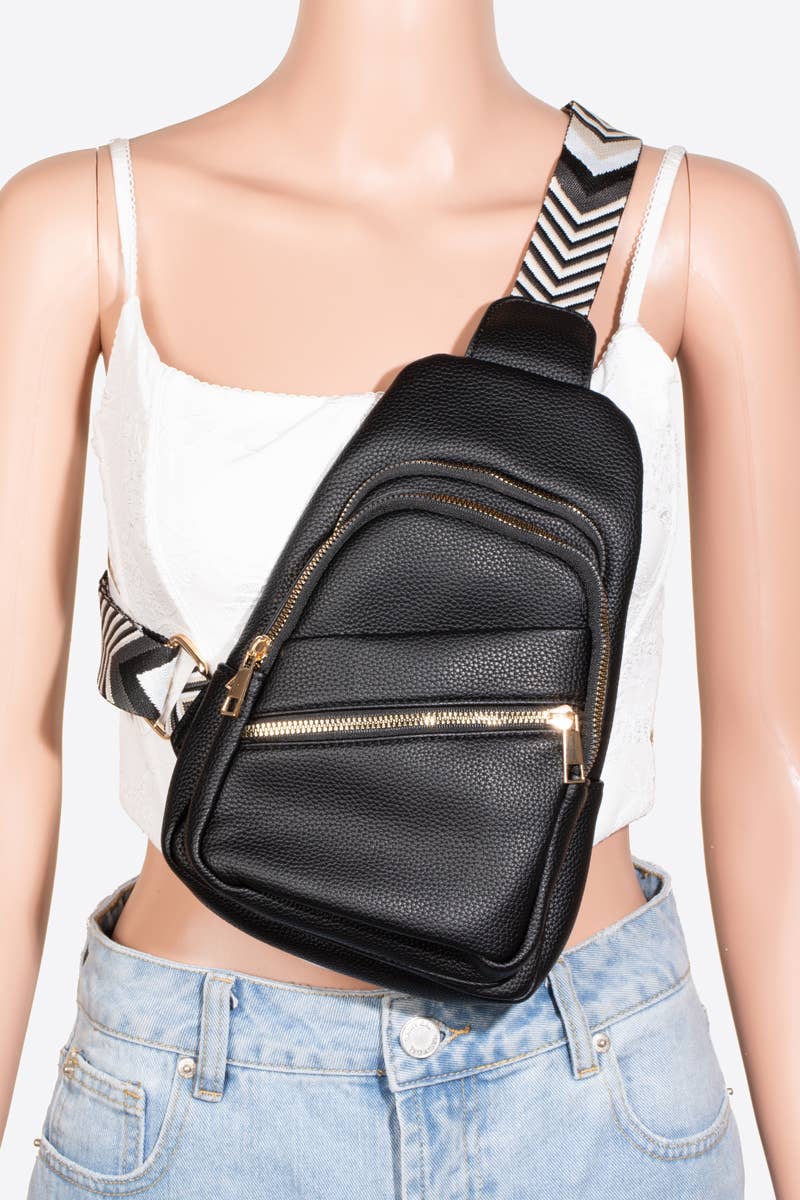 Faux Leather Chevron Strap Sling Bag