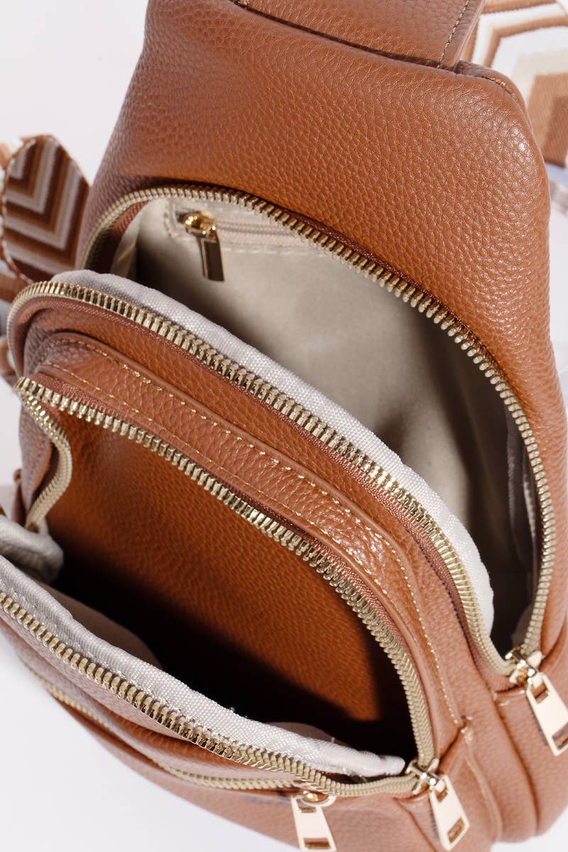 Faux Leather Chevron Strap Sling Bag