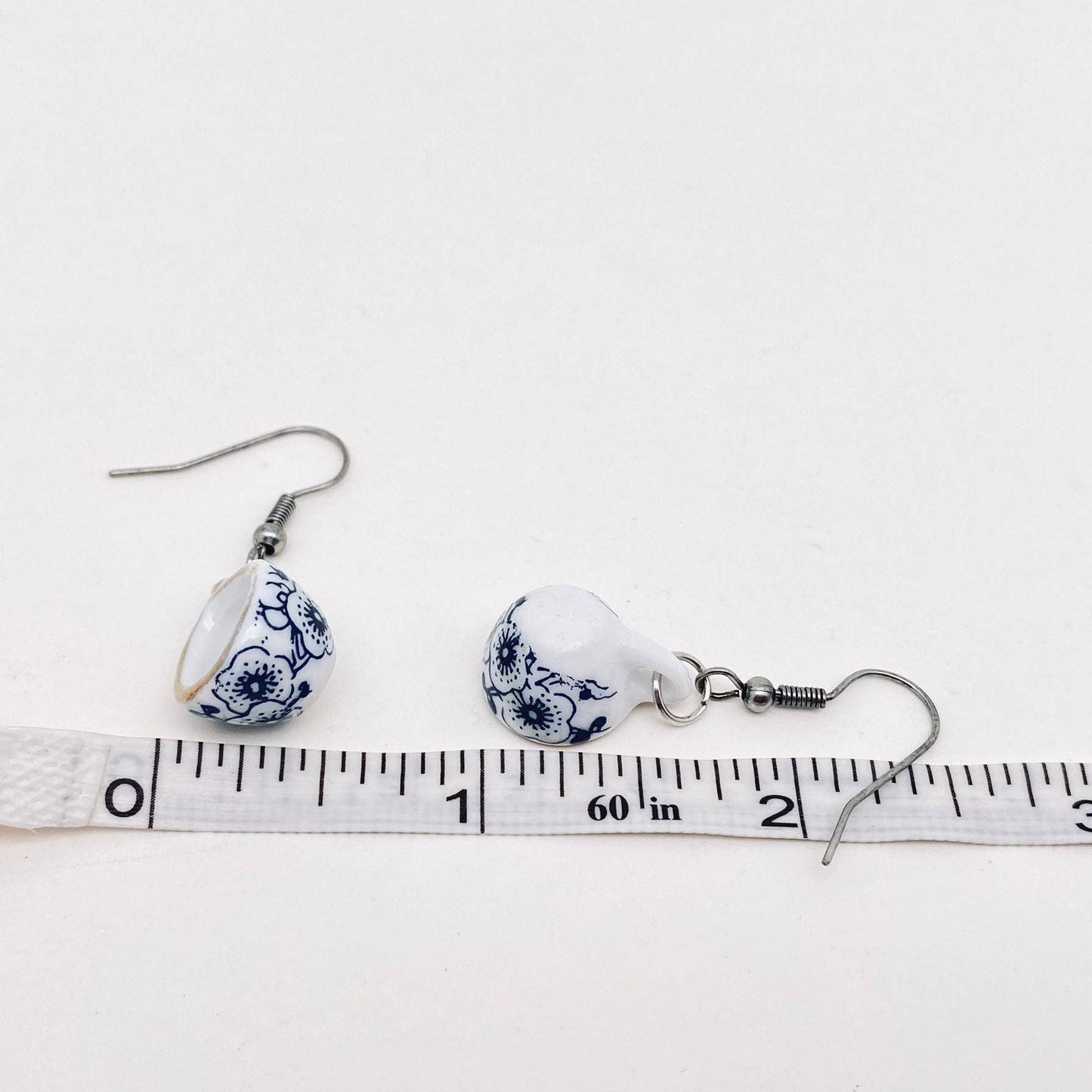 Ceramics Tea Cup Design Charm Dangle Earrings