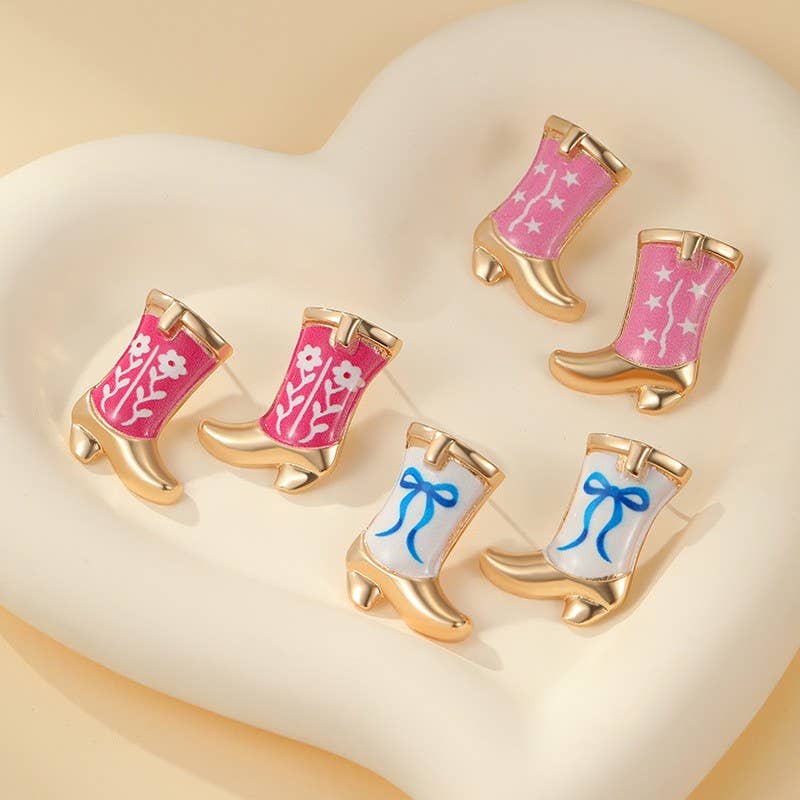 Western Boot Stud Enamel Charm Statement Earrings | 40E507
