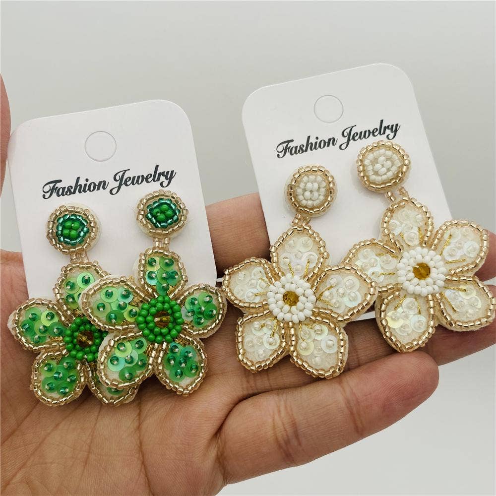 Vintage Hand Woven Bead Earrings - BJ/SB