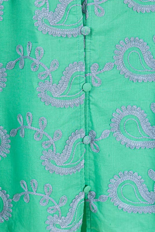 Plus Paisley Embroidered Button-Up Blouse, MT51230PL