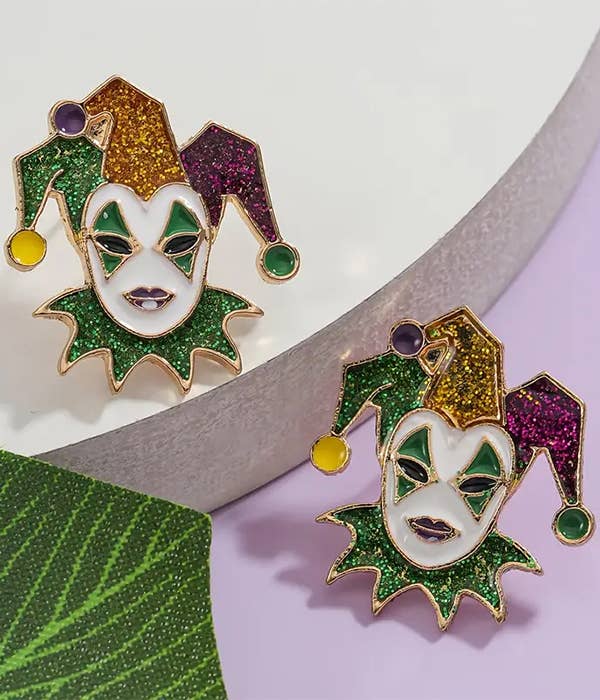 ( U428 ) MARDI GRAS THEME EARRING - MASK