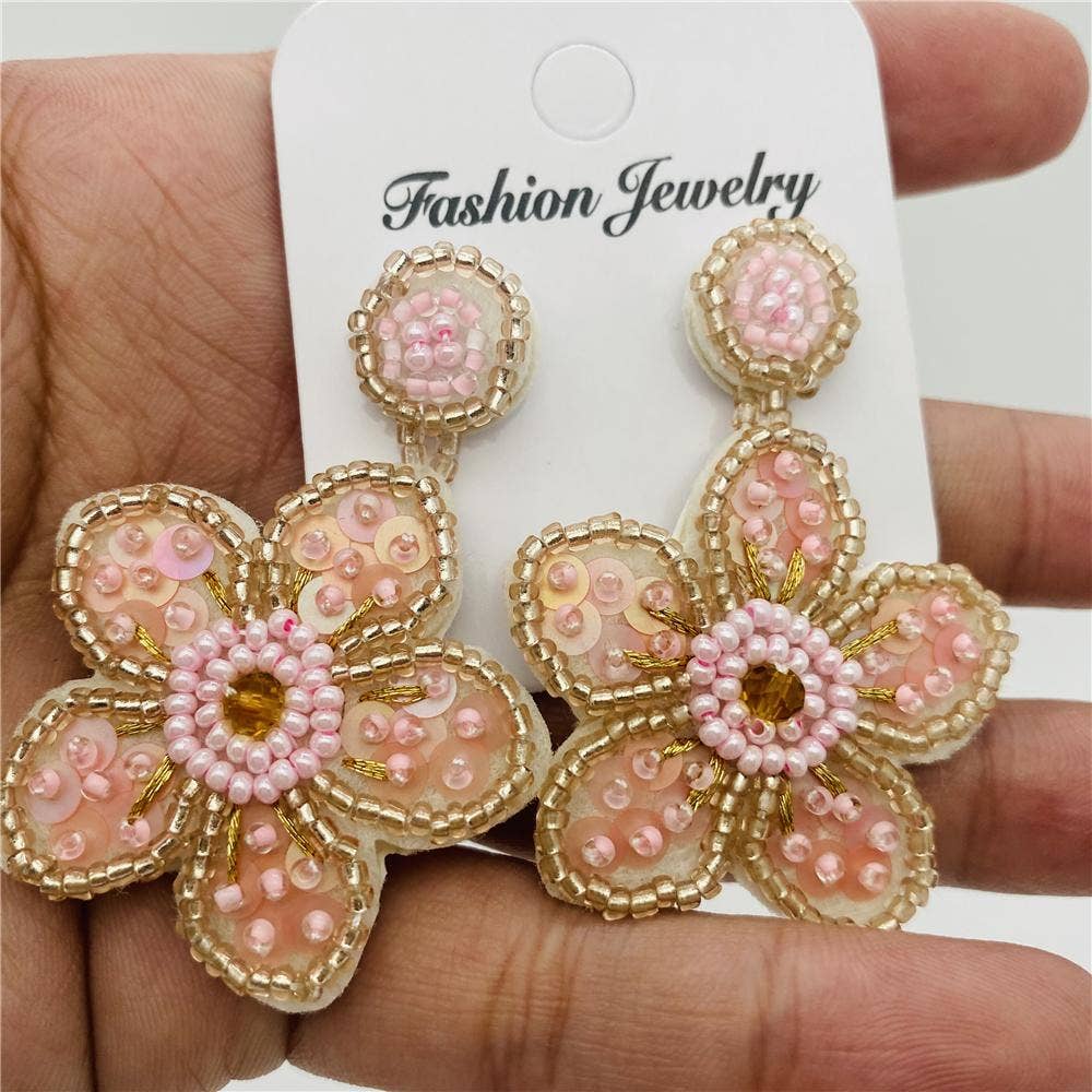 Vintage Hand Woven Bead Earrings - BJ/SB