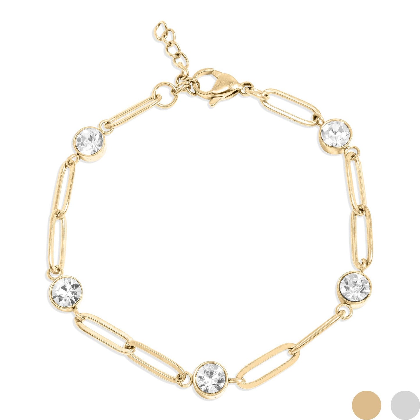 18K Gold PVD Station Stone Stone Paperclip Chain Bracelet
