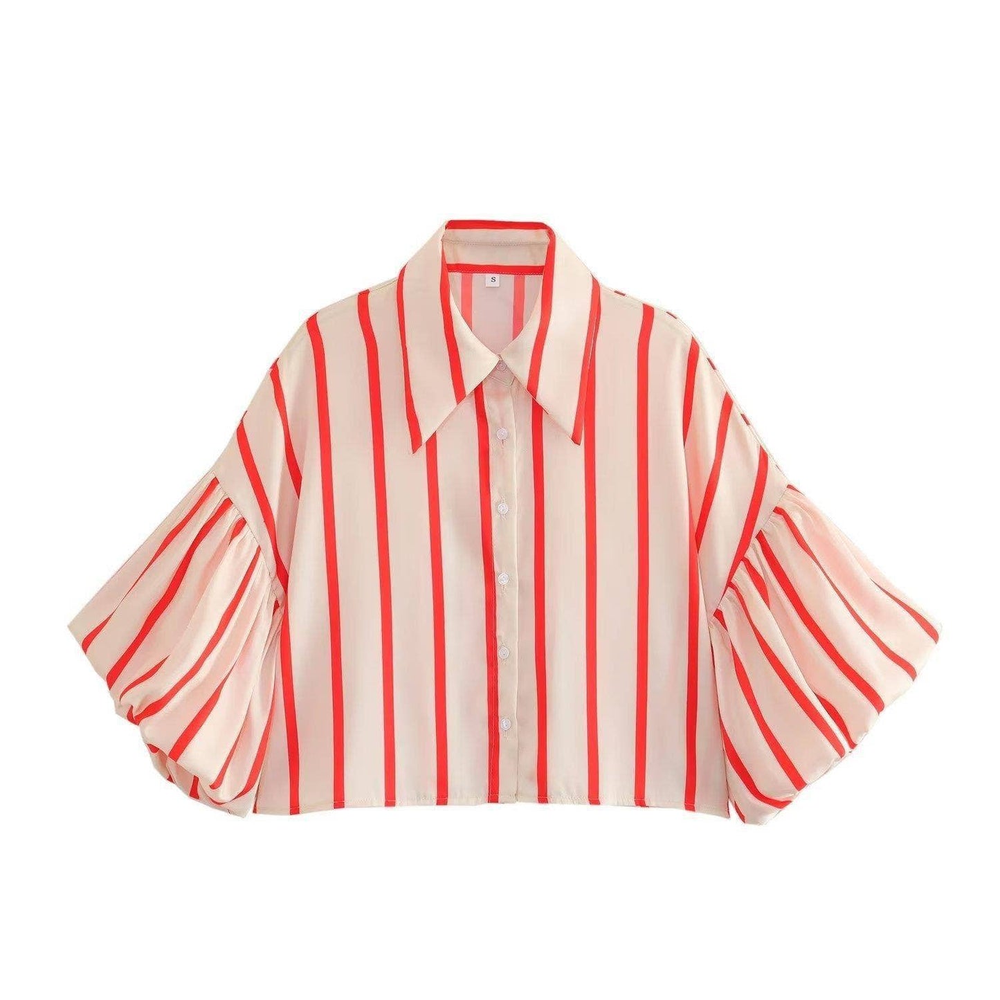 Ladies Lantern Sleeve Striped Short Shirt