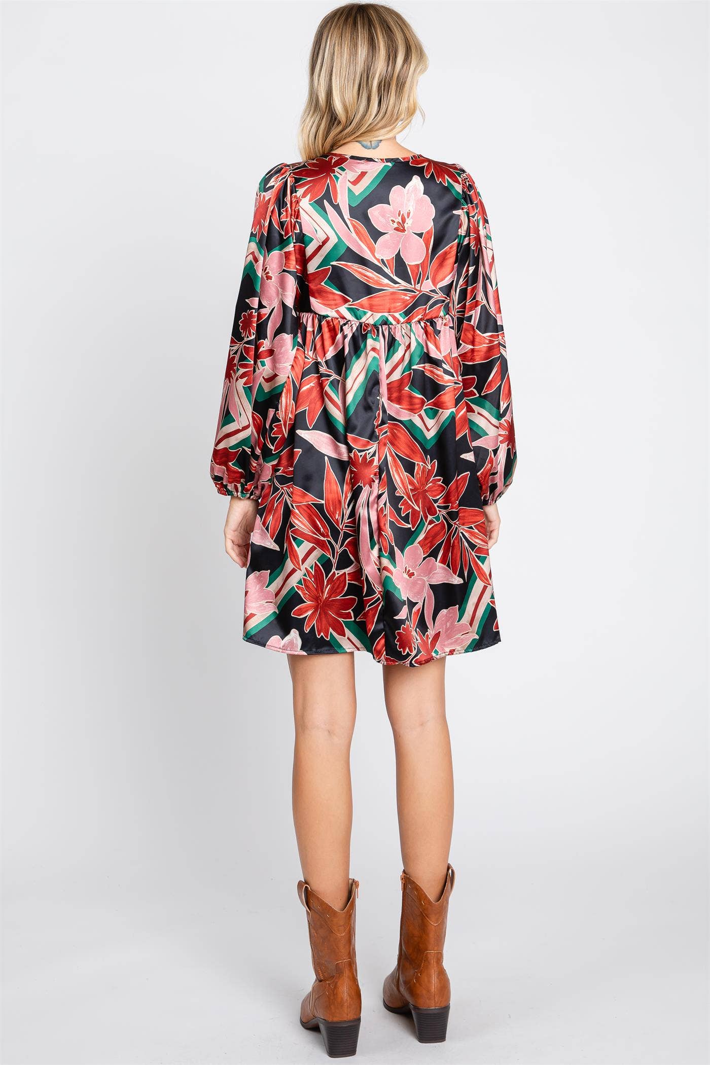 Floral Satin Babydoll Mini Dress, WD61032