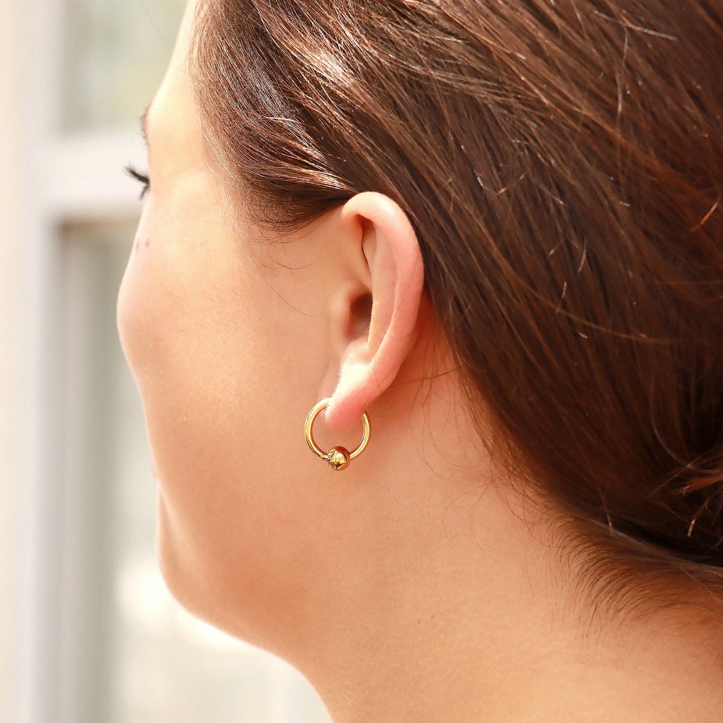 Ball Charm Huggie Hoop Earrings 18K Gold PVD Stainless Steel