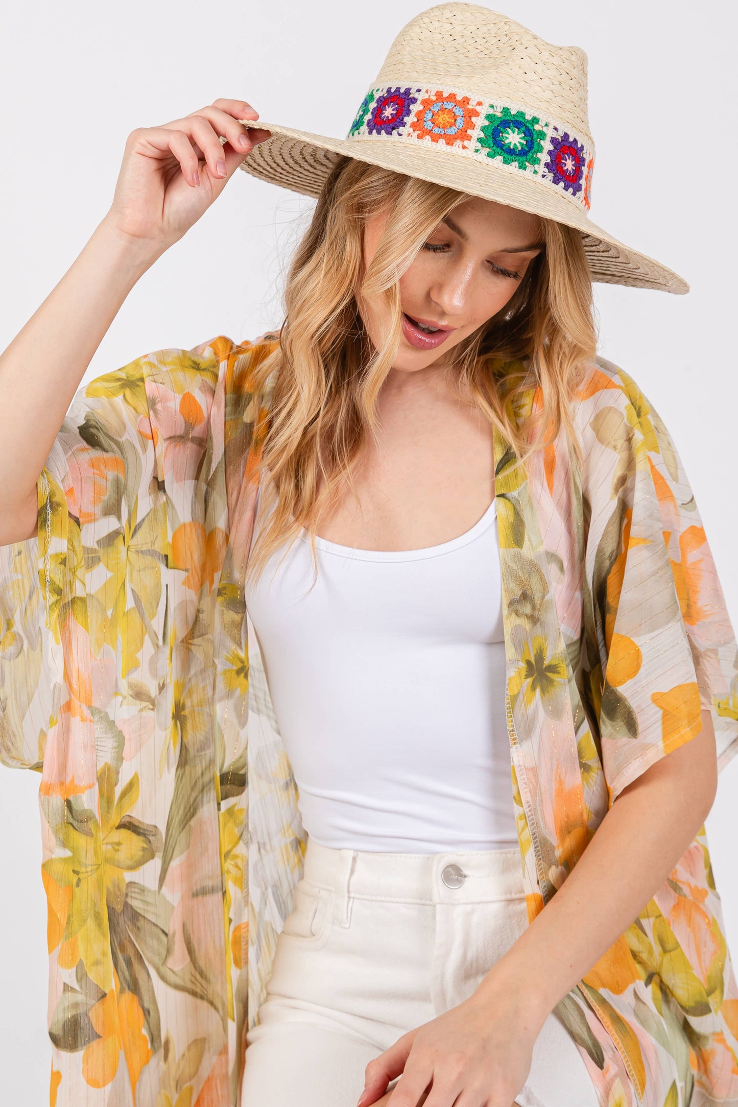 Floral Crochet Band Straw Hat