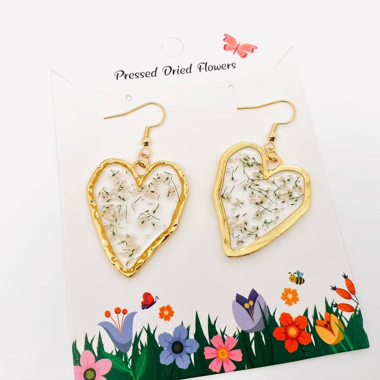 Queen Anne's Lace Dried Flower Heart-Shaped Earrings - PDF