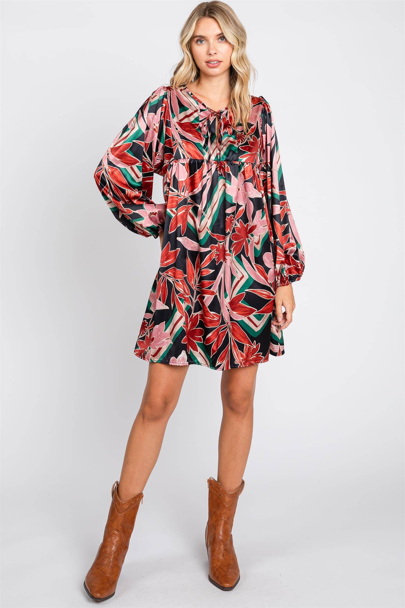 Floral Satin Babydoll Mini Dress, WD61032
