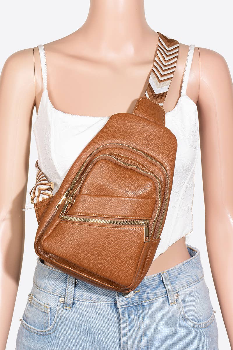 Faux Leather Chevron Strap Sling Bag