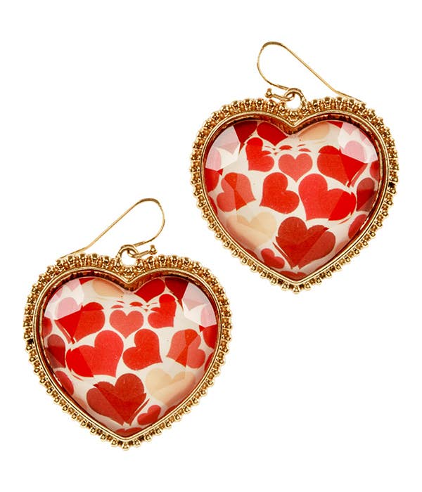 ( K583 ) VALENTINE DAY THEME FACET STONE HEART EARRING