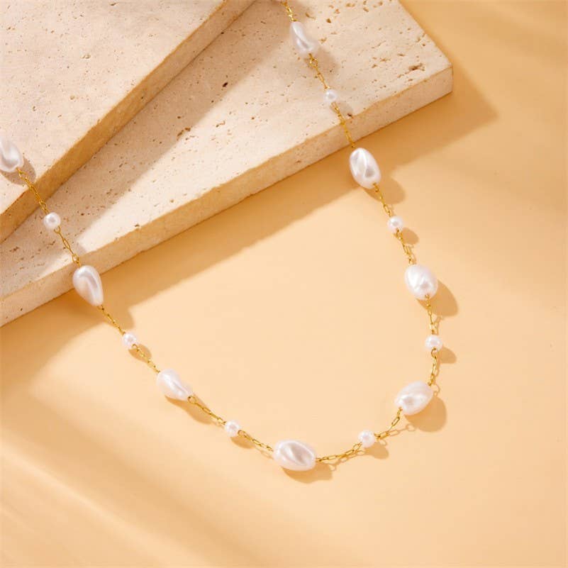 18K STAINLESS STEEL TARNISH FREE PEARL NECKLACE | 40NK9630