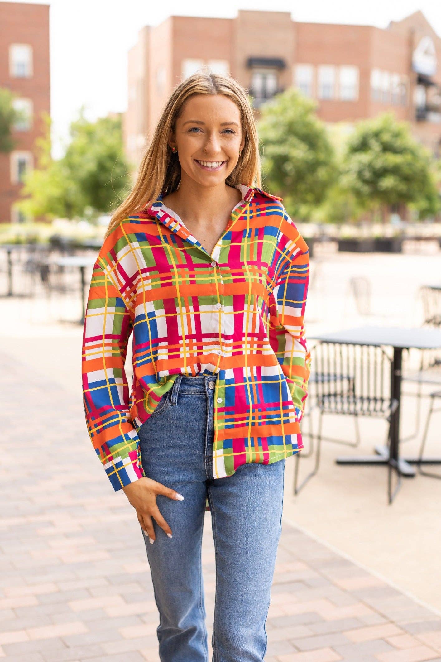The Cathryn Multicolor Plaid Button Down Top
