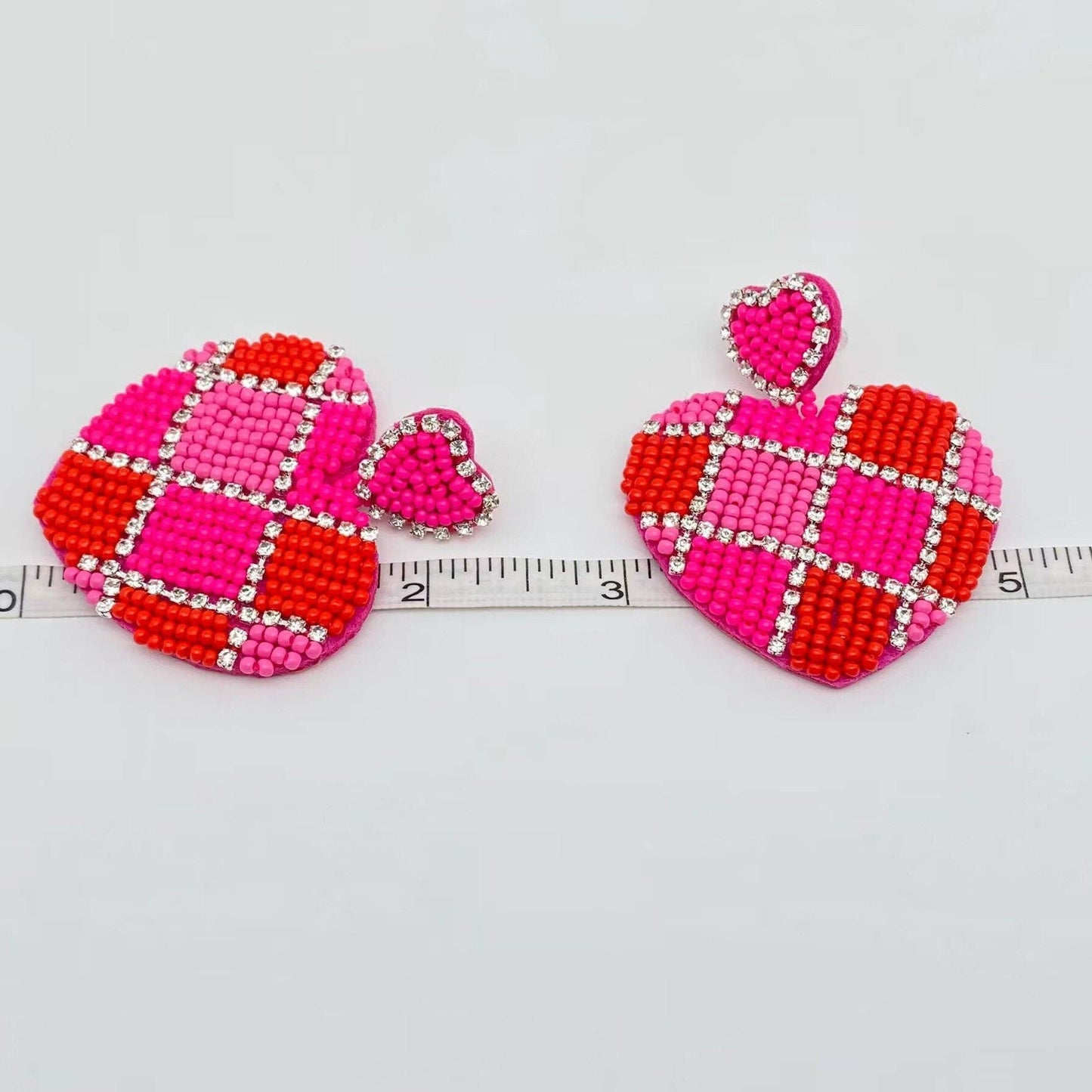 Rhinestone & Beads Hand Woven Heart Charm Earrings
