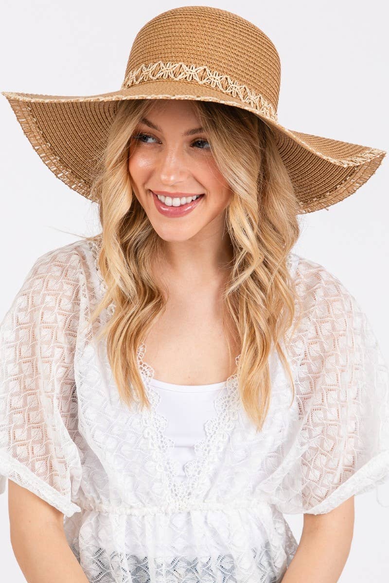 Edge Band Woven Detail Wide Sun Hat