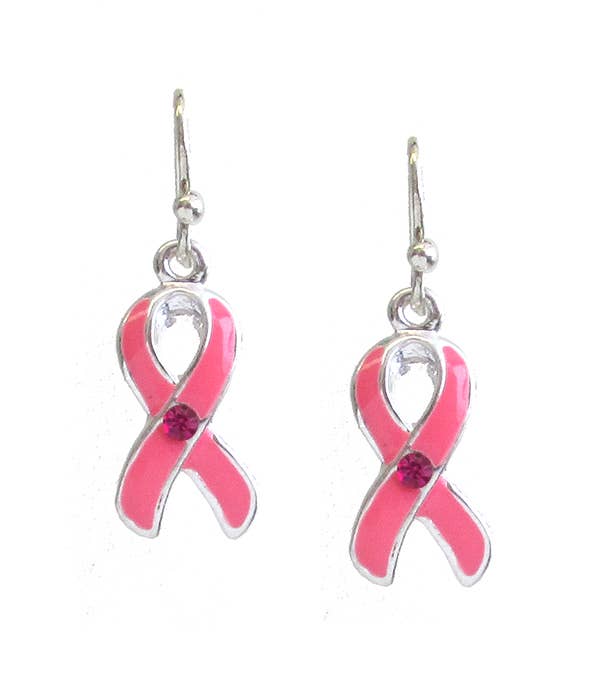 ( E306 ) BREAST CANCER THEME PINK RIBBON EARRING