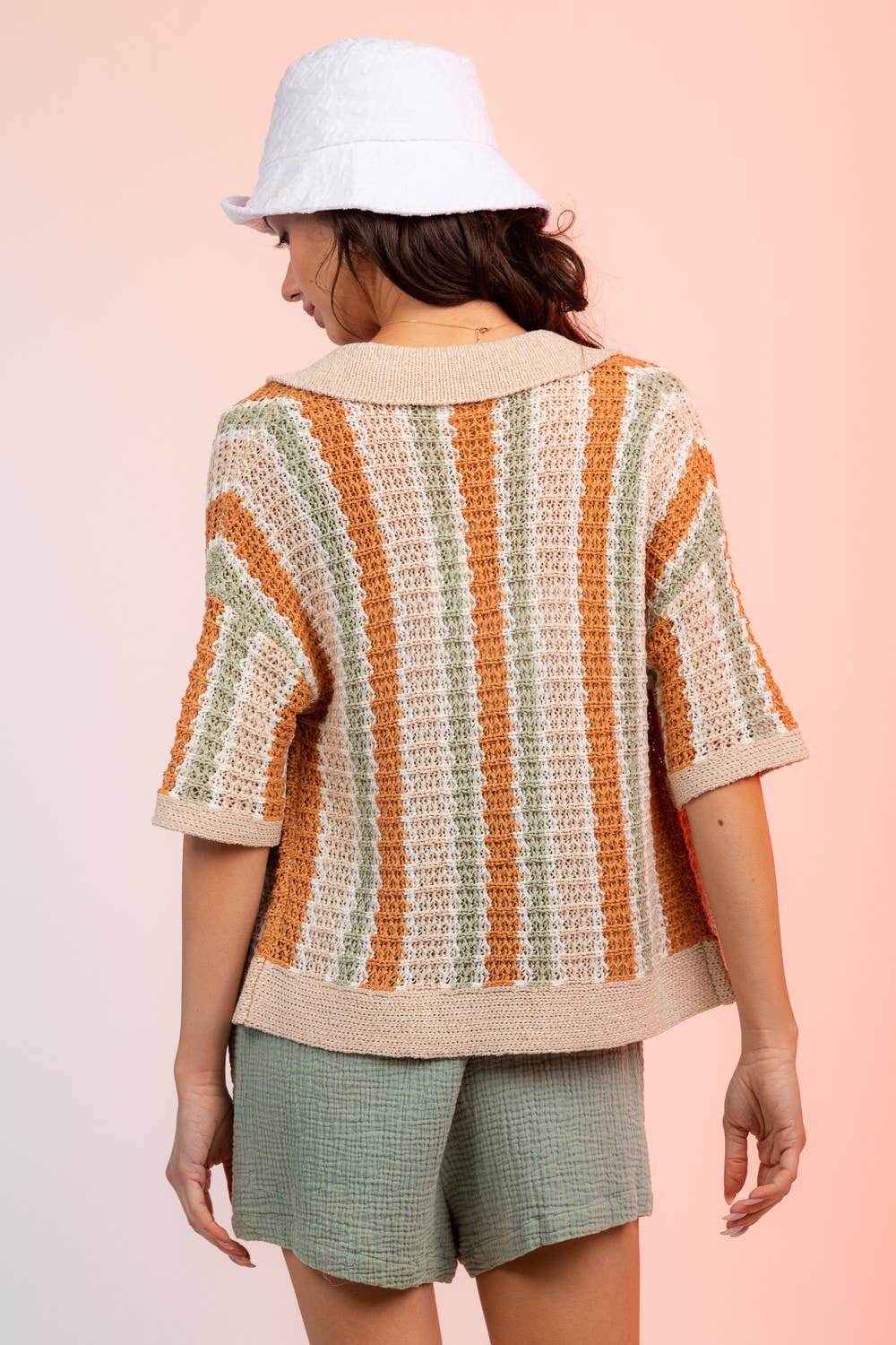 12W2678L-Multi-Stripe Buttoned Summer Sweater