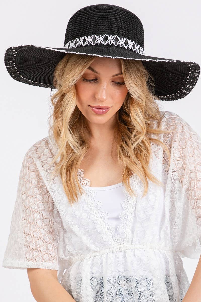 Edge Band Woven Detail Wide Sun Hat