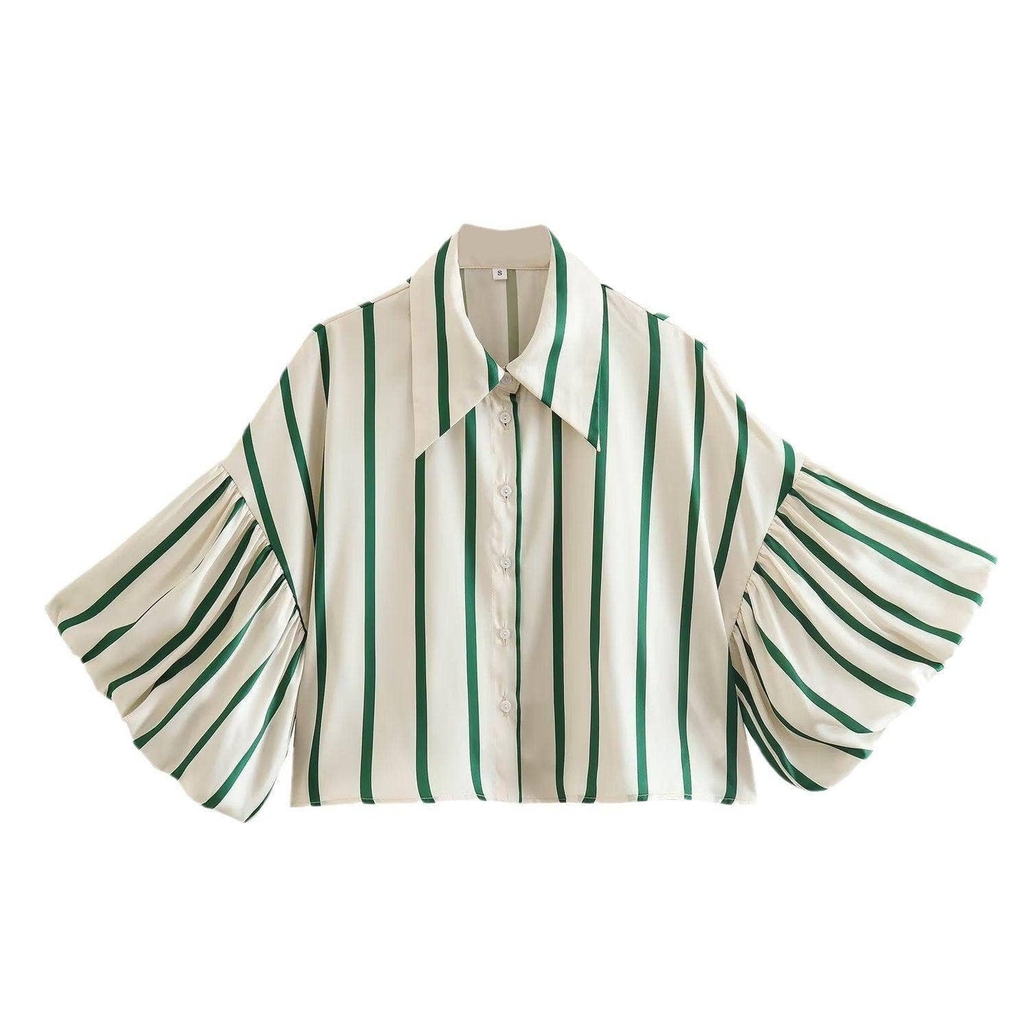 Ladies Lantern Sleeve Striped Short Shirt
