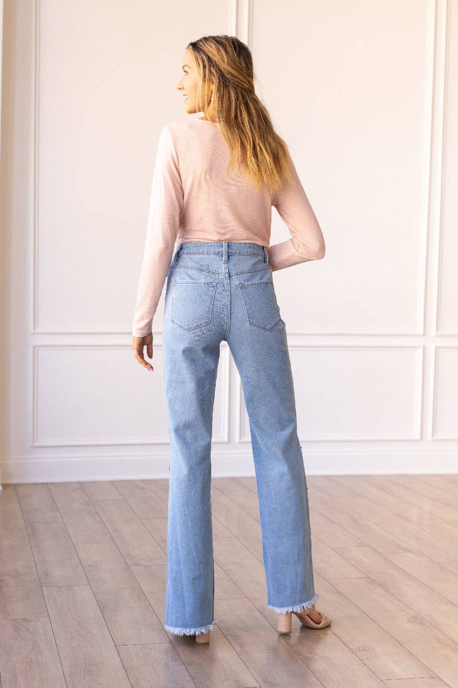 Light Wash Jeans with Crystal Chain Detail
