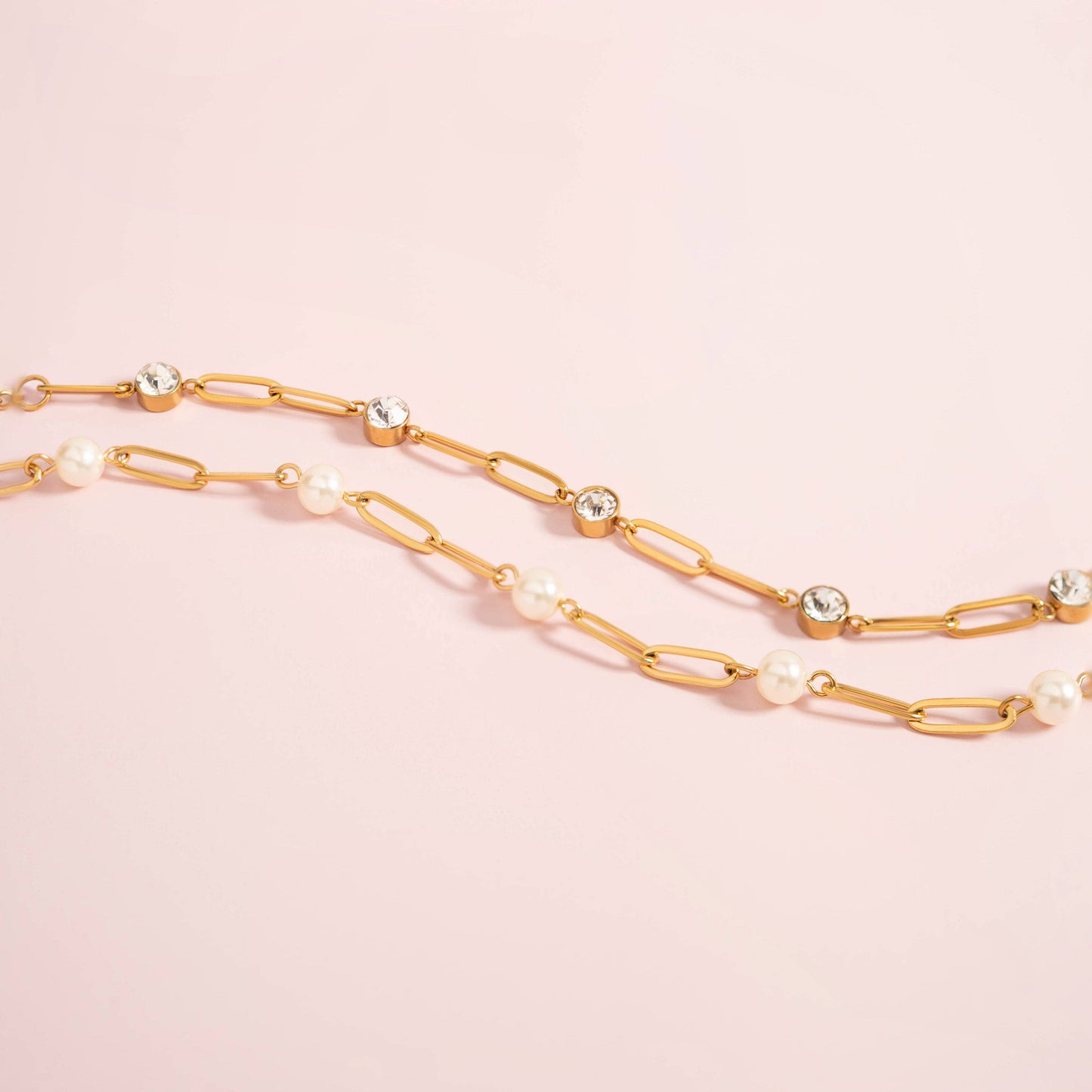 18K Gold PVD Station Stone Stone Paperclip Chain Bracelet