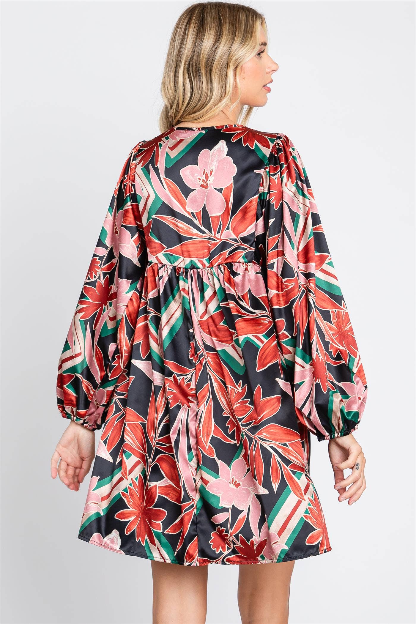 Floral Satin Babydoll Mini Dress, WD61032