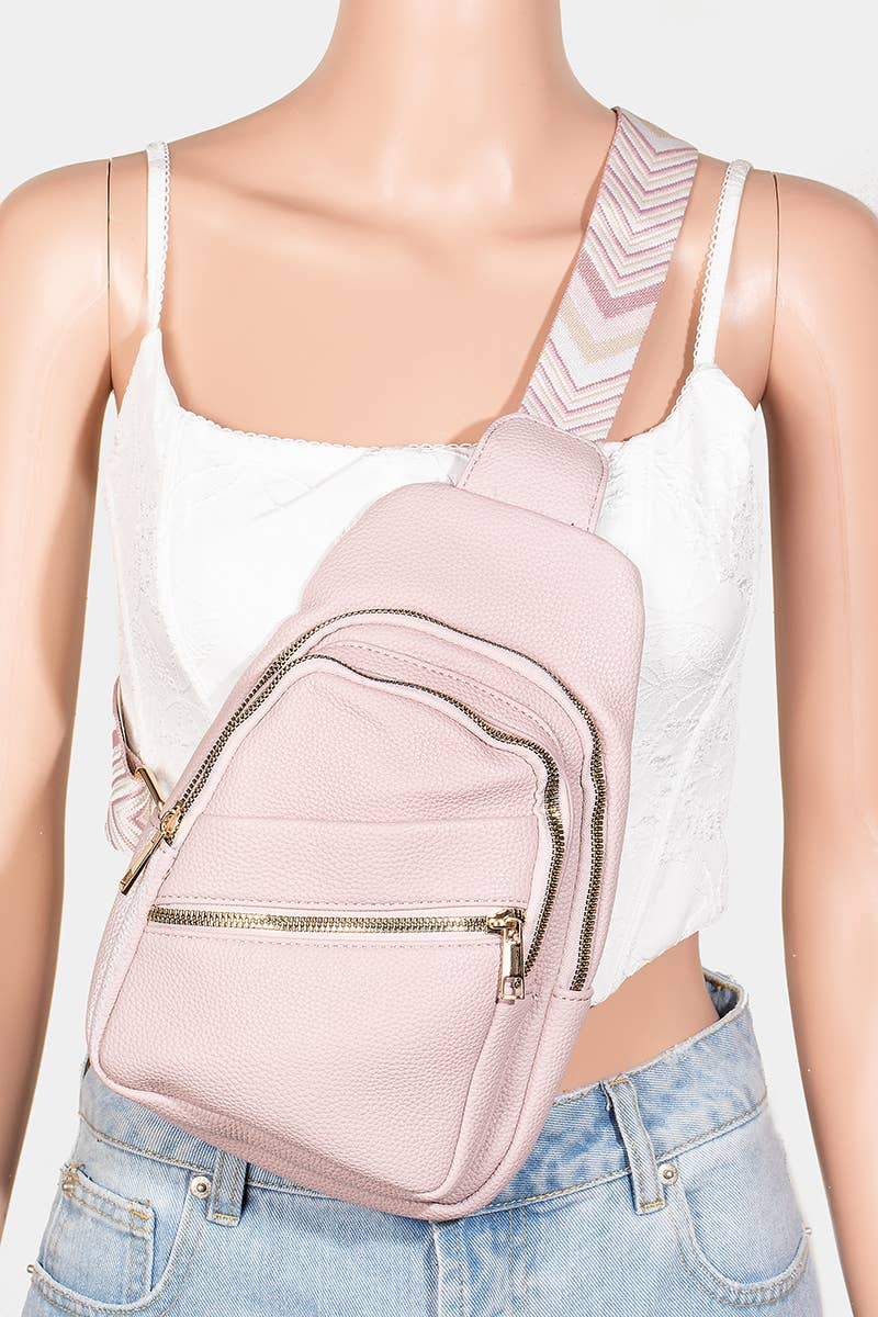 Faux Leather Chevron Strap Sling Bag