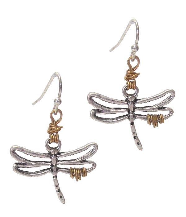 ( C763 ) WIRE WRAP DRAGONFLY EARRING