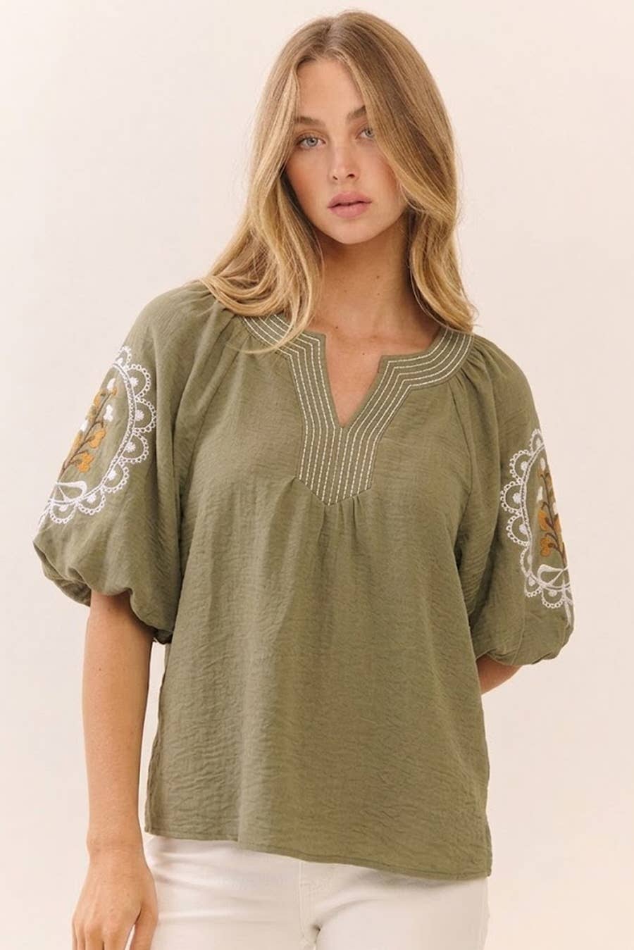 Solid Airflow Peasant Blouse
