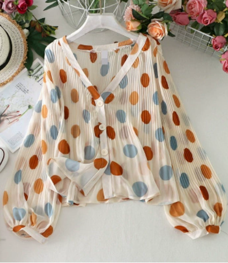 Button-Front Polka Dot Blouse