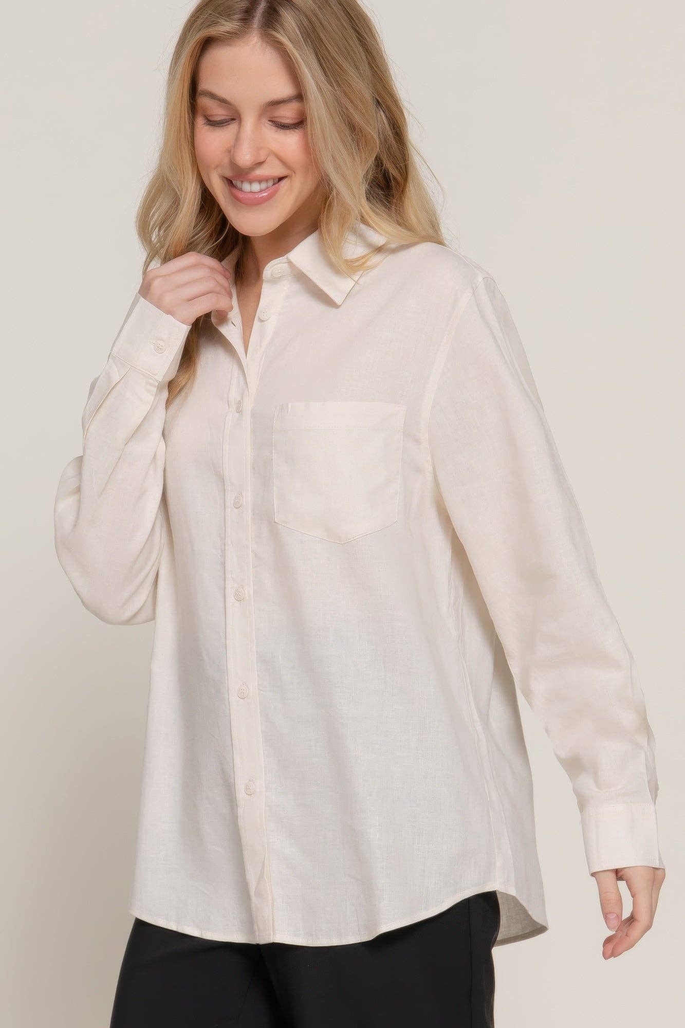 Long Sleeve Linen Blend Shirt