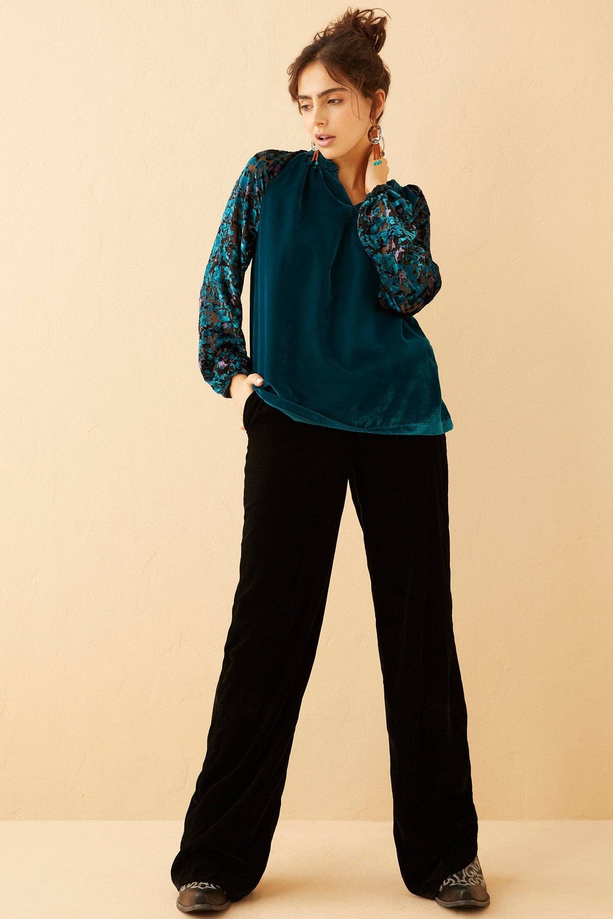 Zandra Velvet V-Neck Top