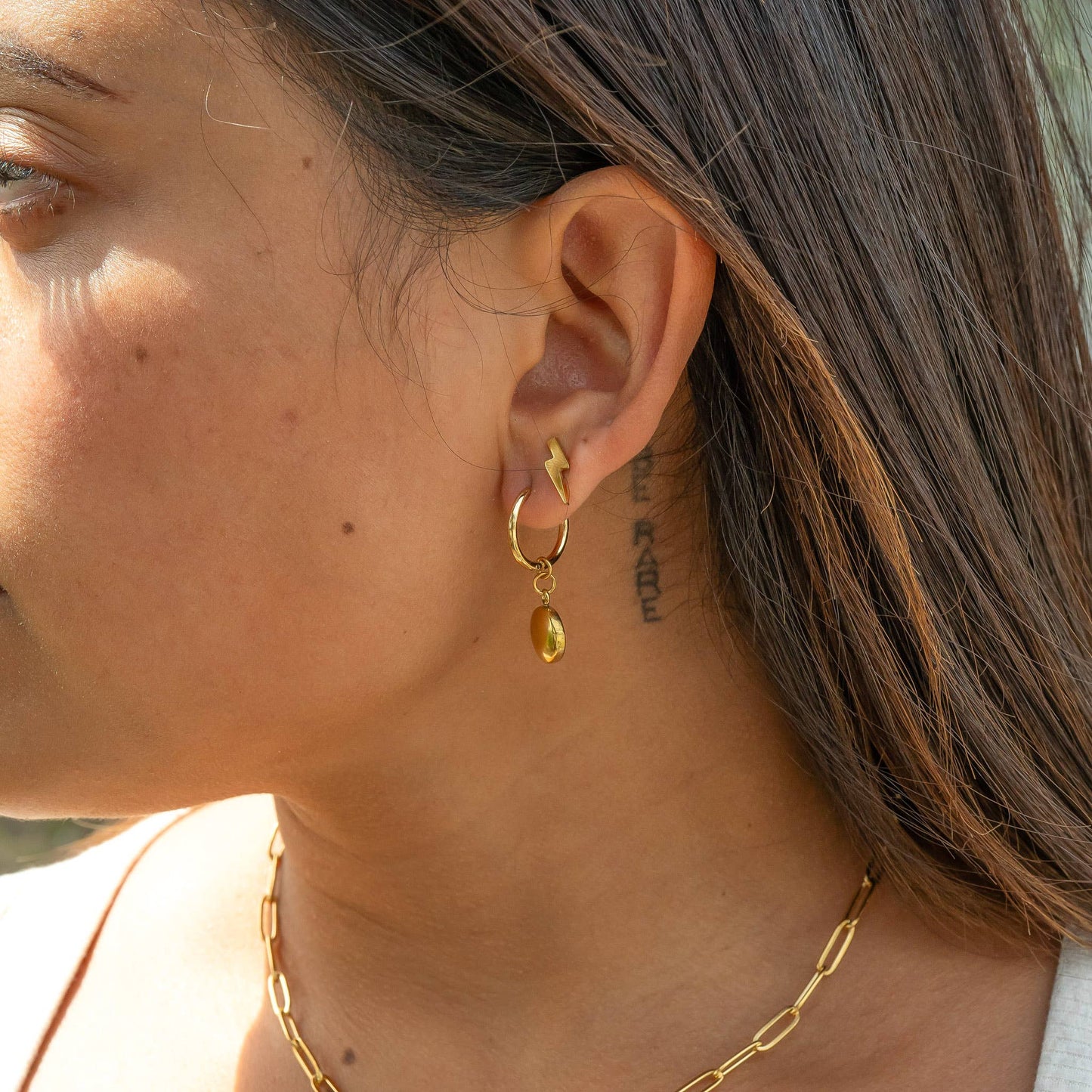 18K Gold PVD Stainless Steel Coin Pendant Huggie Earrings