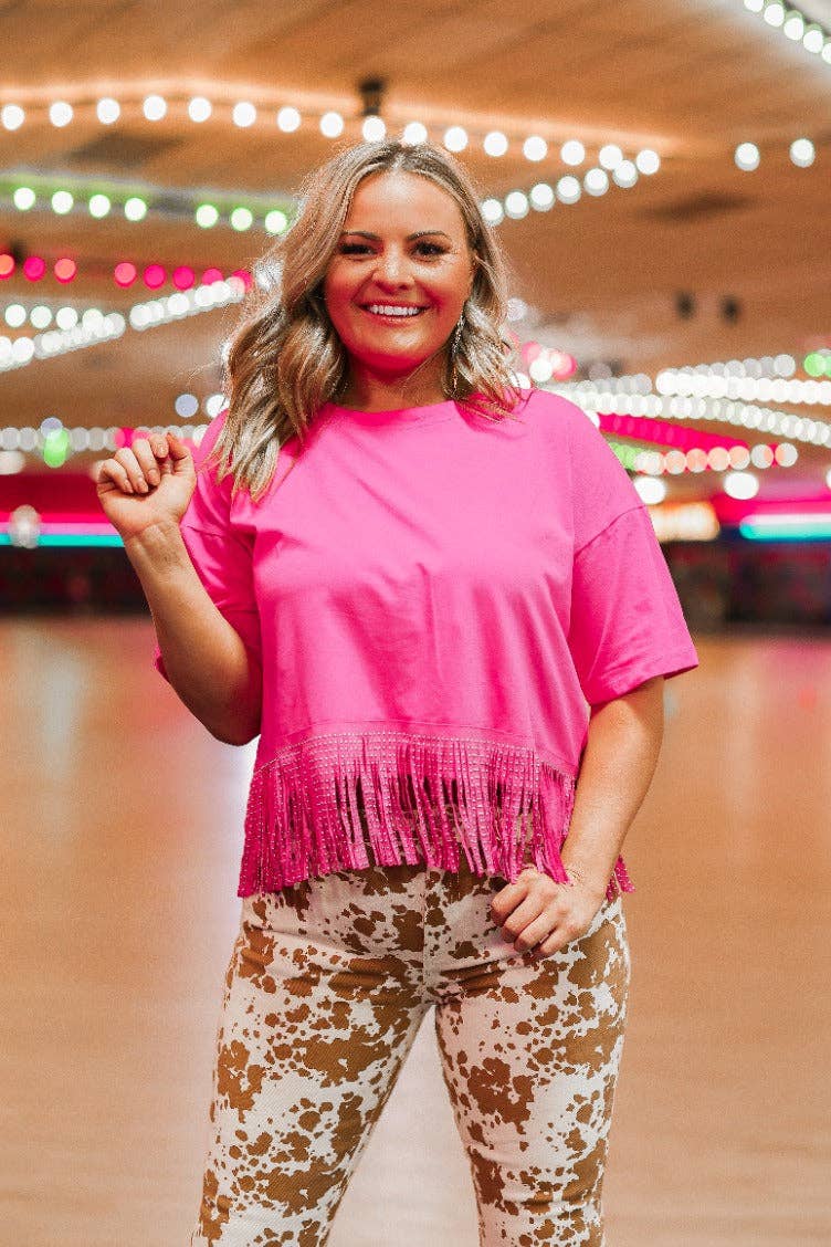 Here for the Show Studded Fringe Crop Top, Hot Pink